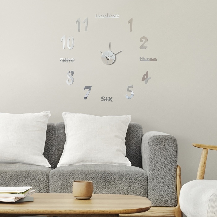 Часы настенные интерьерные, 3d  Часы настенные интерьерные, 3d "Эмин", наклейка, большие, d-50 см, цифры 7.5 х 5 см