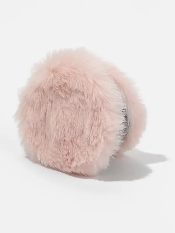 Зеркало складное круг (2) с/увел МЕХ d8см искусств мех/пластик розовый пакет QF