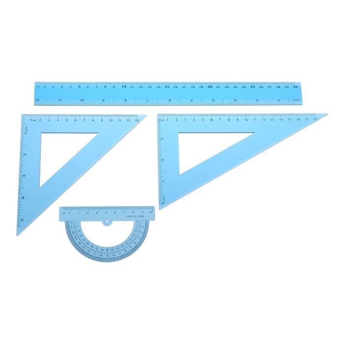 Набор чертёжный 4 предмета (линейка 30 см, угольник 19 см/ 30°, угольник 13 см/ 45°, транспортир) МИКС Набор чертёжный 4 предмета (линейка 30 см, угольник 19 см/ 30°, угольник 13 см/ 45°, транспортир) МИКС