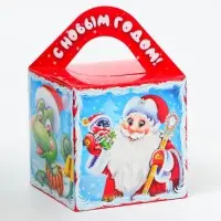 Подарочная коробка Новогодняя Кубик большой «Сладкая парочка Символ года» с анимацией 12×12×12 см