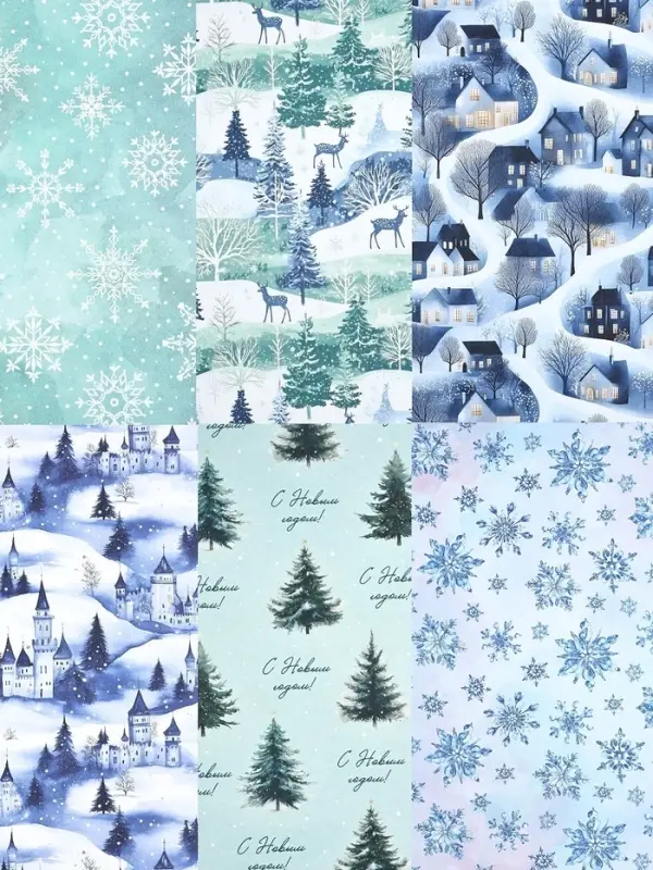 Набор упаковочной бумаги с наклейками, 6 листов, &laquo;Новый год&raquo;, 70&times;100 см