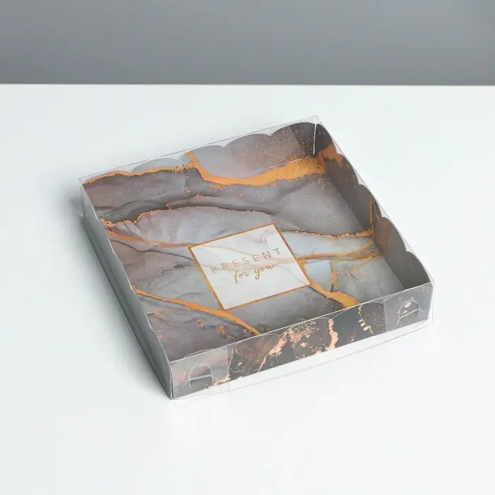 Коробка для печенья, кондитерская упаковка с PVC крышкой, «Мрамор», 15 х 15 х 3 см Коробка для печенья, кондитерская упаковка с PVC крышкой, «Мрамор», 15 х 15 х 3 см