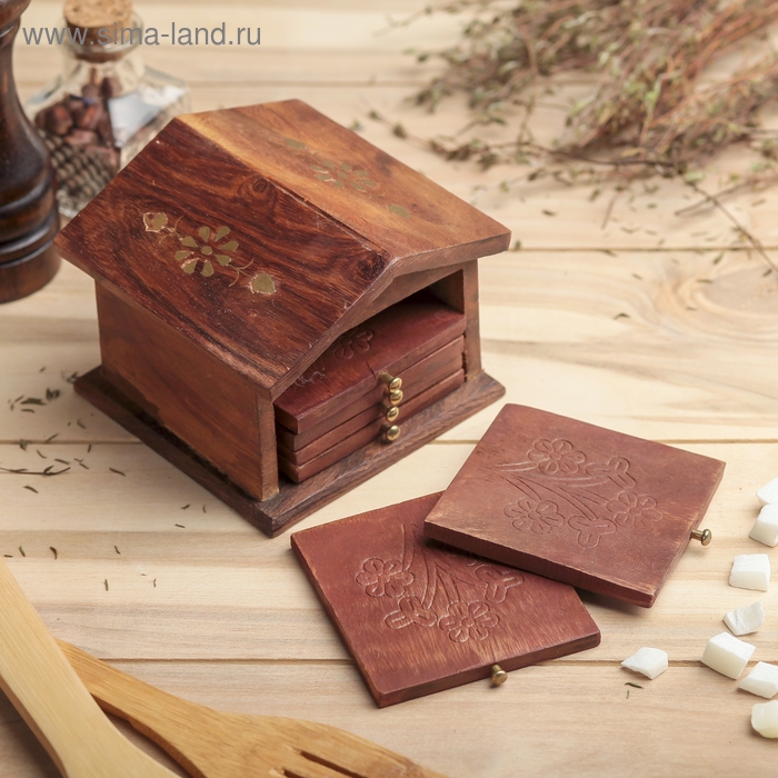 Подставка под горячее  Подставка под горячее "Домик" дерево (набор 6 штук) 8,5х10х10 см