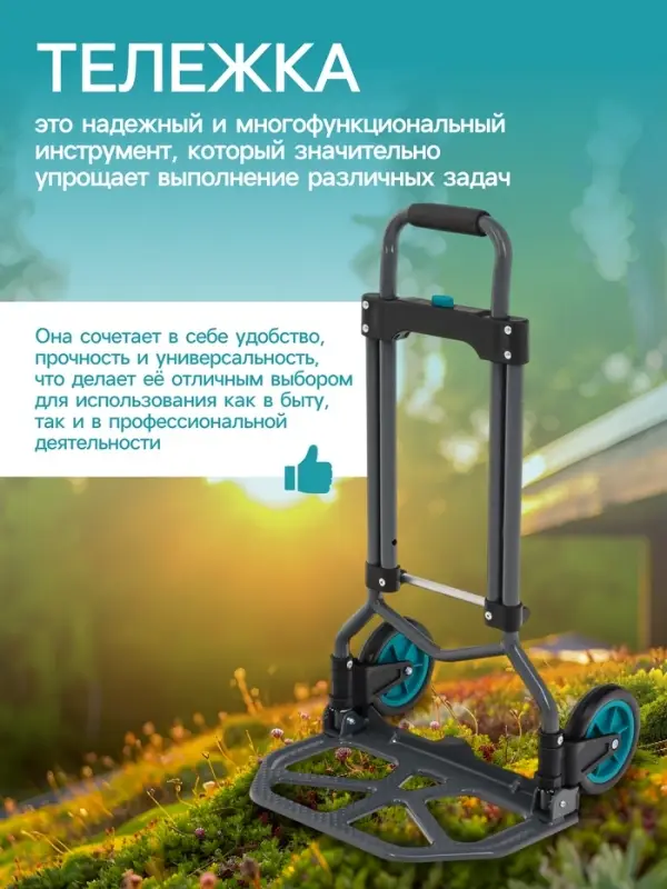 Тележка ручная хозяйственная, двухколёсная, нагрузка до 60 кг, складная, грузовая, Greengo