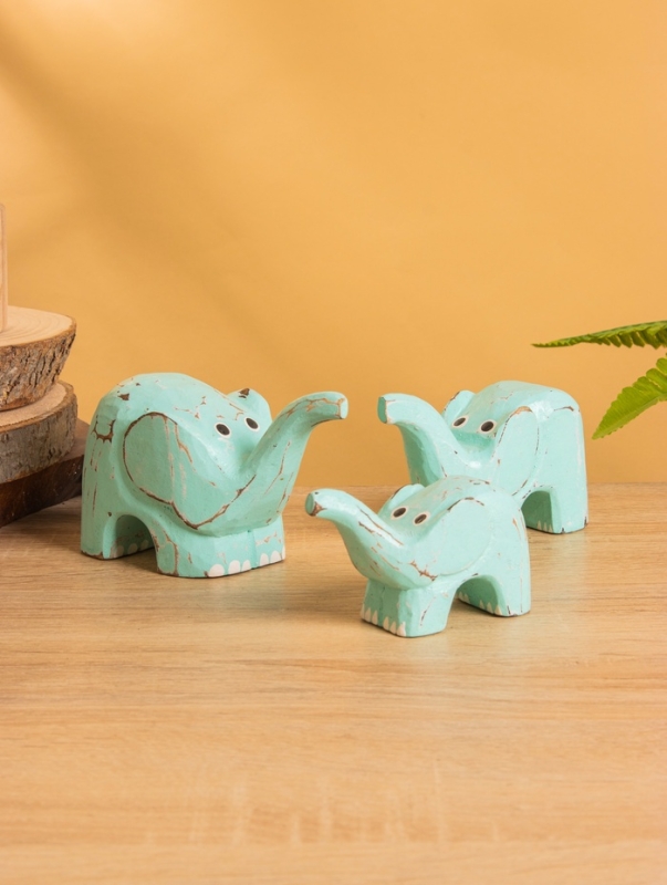 Сувенирный набор «Милые слоники», 12 см, 10 см, 9 см, дерево, бирюзовый Сувенирный набор «Милые слоники», 12 см, 10 см, 9 см, дерево, бирюзовый