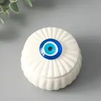 Шкатулка керамика "Глаз от сглаза" белая 7х7х5,3 см