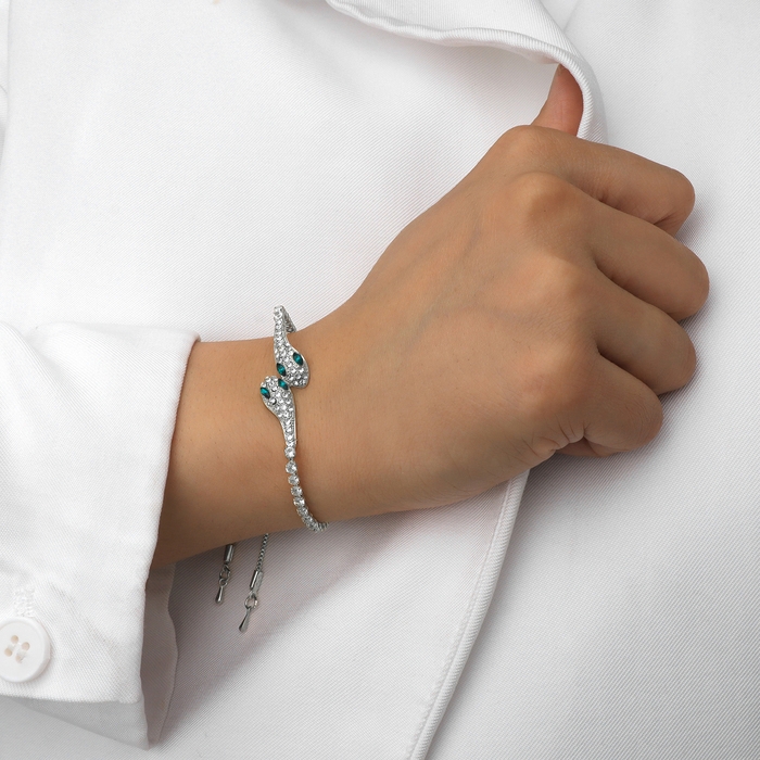 Браслет со стразами «Змея», цвет зелёный в серебре Браслет со стразами «Змея», цвет зелёный в серебре