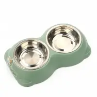 Миска двойная, 26.3&times;16&times;3.9 см, на пластиковом основании, металл, зелёная