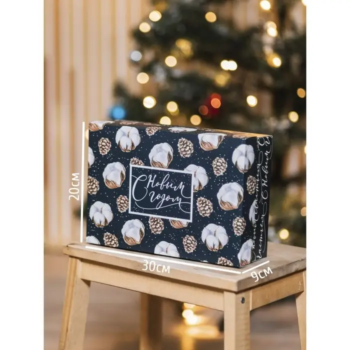 Коробка подарочная новогодняя складная «Новогодний хлопок», 30 х 20 х 9 см, Новый год Коробка подарочная новогодняя складная «Новогодний хлопок», 30 х 20 х 9 см, Новый год