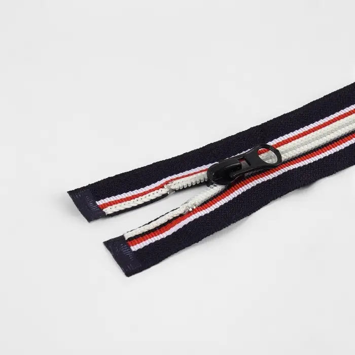 Молния «Спираль», №5, разъёмная, замок автомат, 60 см, тёмно-синяя, красный, белый Молния «Спираль», №5, разъёмная, замок автомат, 60 см, тёмно-синяя, красный, белый