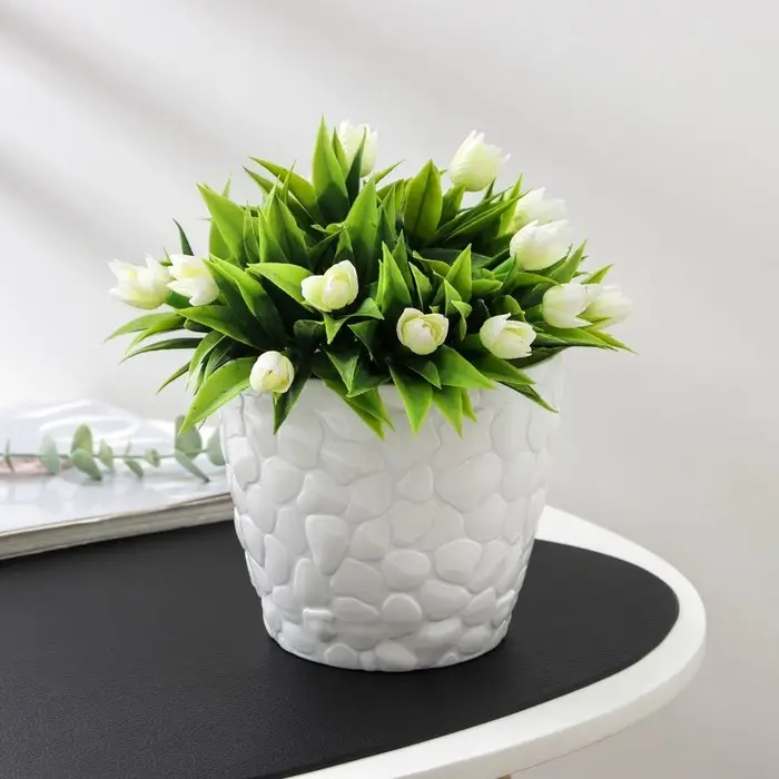 Горшок с поддоном «Камни», 1,4 л, белый Горшок с поддоном «Камни», 1,4 л, белый