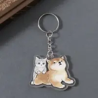 Брелок акрил двусторонний "Собачка с котёнком" 4х5х0,4 см