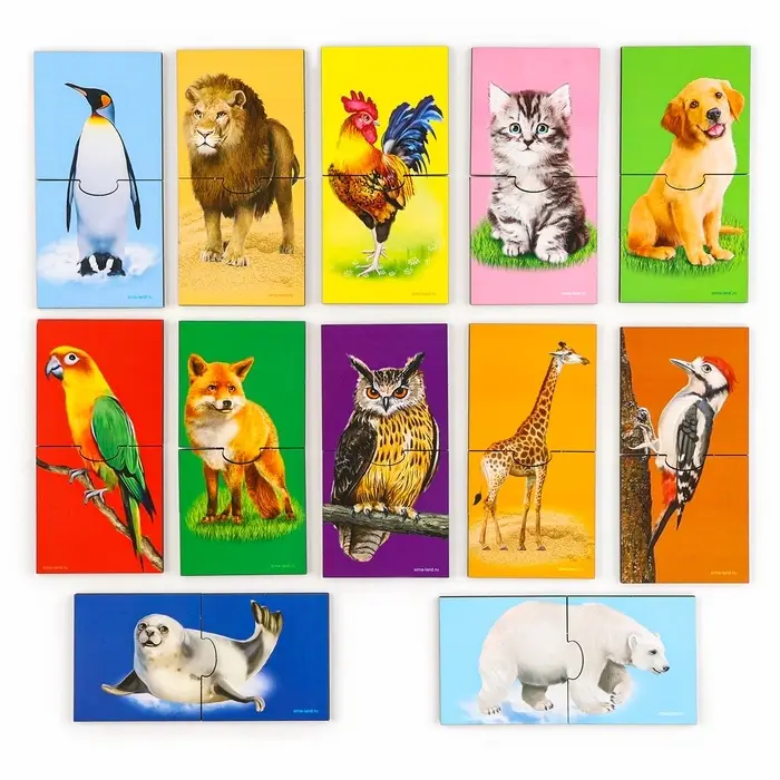 Обучающая игра пазл-половинки Лесная мастерская &laquo;Животные&raquo;, головоломка, 12 пазлов, 24 детали