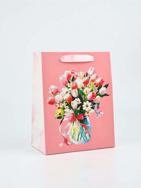 Пакет подарочный, упаковка, «Цветы», MS. 18 × 23 × 10  см