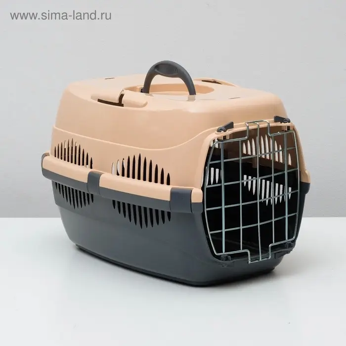 Переноска для животных до 9 кг &laquo;Пижон&raquo;, 43&times;29&times;27.5 см, металлическая дверь, пластик, бежевая, серая