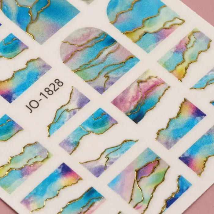 Наклейки для ногтей «Летний закат», фольгированные, голубые, розовые