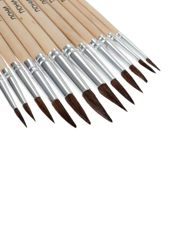 Набор кистей для рисования, пони, 12 штук: № 1, 2, 3, 4, 5, 6, 7, 8, 9, 10, 11, 12, круглые, деревянная ручка, международный размер