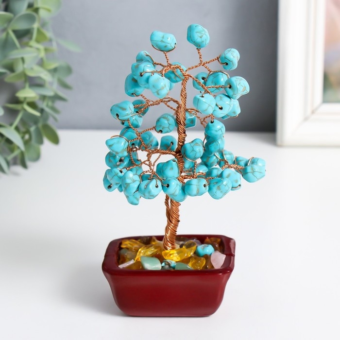 Сувенир бонсай Сувенир бонсай "Денежное дерево с бирюзой" 60 камней 16х7,5х5,5 см