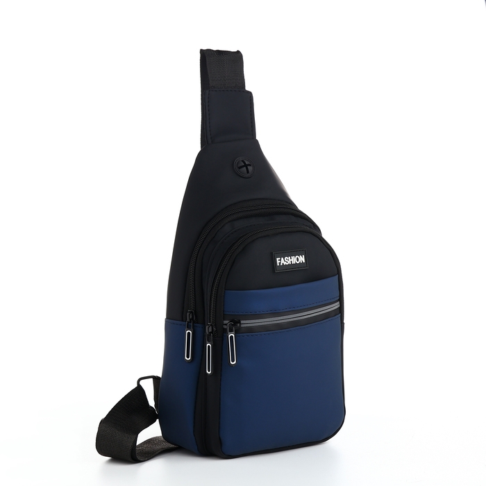 Сумка-слинг из текстиля, 3 наружных кармана, цвет синий Сумка-слинг из текстиля, 3 наружных кармана, цвет синий