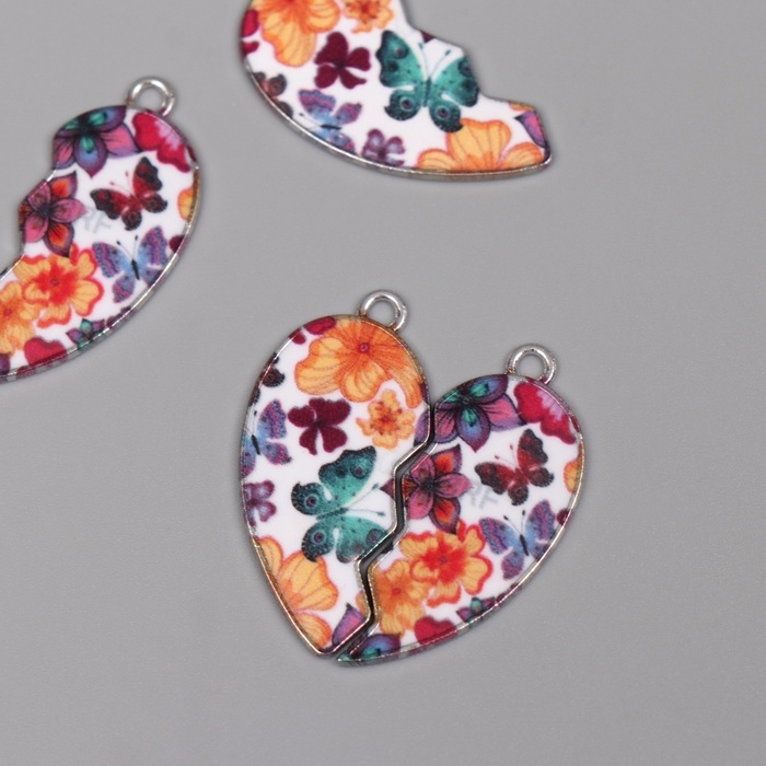 Декор для творчества металл, эмаль Декор для творчества металл, эмаль "Сердце с бабочками" набор 2 шт 3х2,8 см