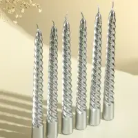 Набор свечей витых, 1.9&times;20 см, 6 шт., серебряный металлик