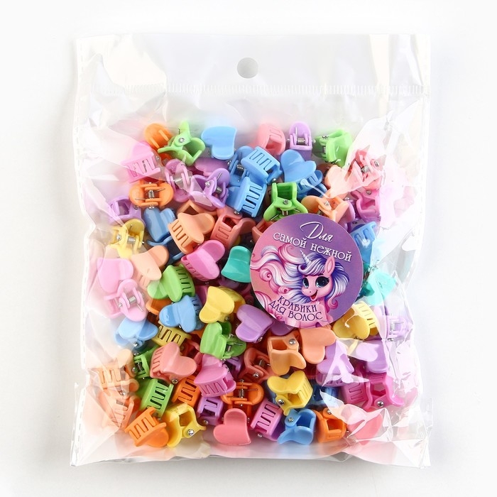Краб для волос , мини , набор «Для самой нежной», 100 шт., размер крабика 1.5 х 1.5 см Краб для волос , мини , набор «Для самой нежной», 100 шт., размер крабика 1.5 х 1.5 см