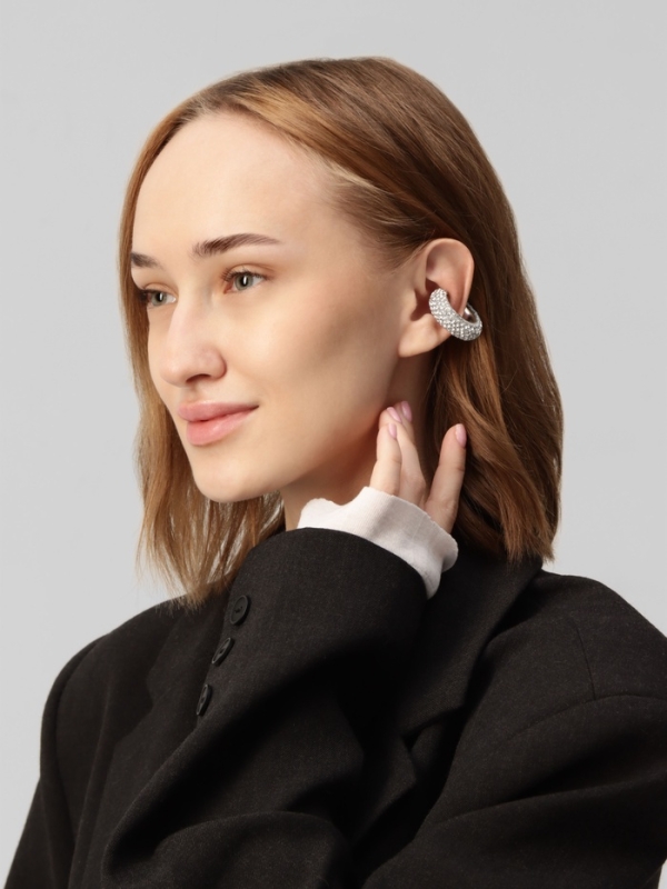 Серьги «Каффы» бублик, малые стразы, белые в серебре