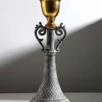 Металлический подсвечник на 1 свечу &laquo;Лучиано&raquo;, серый с золотом, 16&times;16&times;42 см
