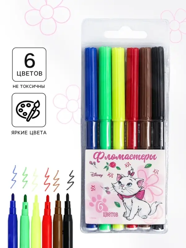 Фломастеры, 6 цветов, Коты