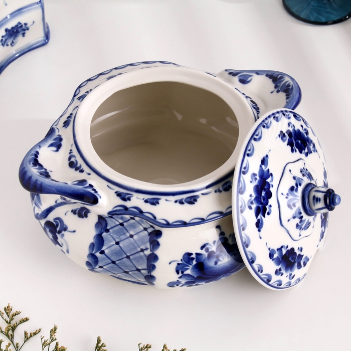 Супница «Цветы», D=23 см, H=15 см, малая, гжель Супница «Цветы», D=23 см, H=15 см, малая, гжель