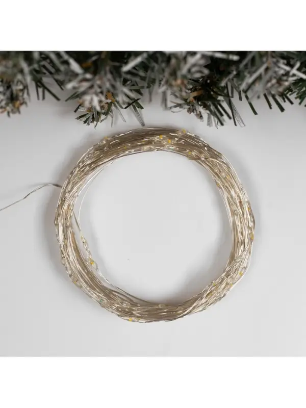 Гирлянда &laquo;Нить&raquo; 10 м, роса, IP20, серебристая нить, 100 LED, свечение тёплое белое, 12 В