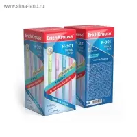 Ручка шариковая ErichKrause R=301 Spring Stick & Grip, узел 0.7 мм, синяя, резиновый упор, МИКС