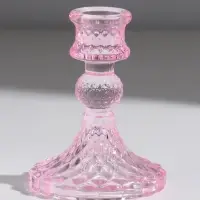 Стеклянный подсвечник на 1 свечу &laquo;Женева&raquo;, розовый, 10.5&times;7.7&times;7.7 см