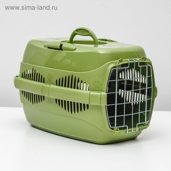 Переноска для животных до 9 кг  Переноска для животных до 9 кг "Пижон", металлическая дверь, 43 х 29 х 27,5 см, оливковая