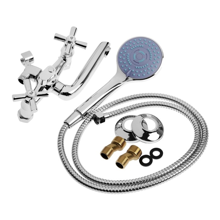 Смеситель для ванны ZEIN Z3850, двухвентильный, душевой набор, лейка 5 режимов, хром Смеситель для ванны ZEIN Z3850, двухвентильный, душевой набор, лейка 5 режимов, хром