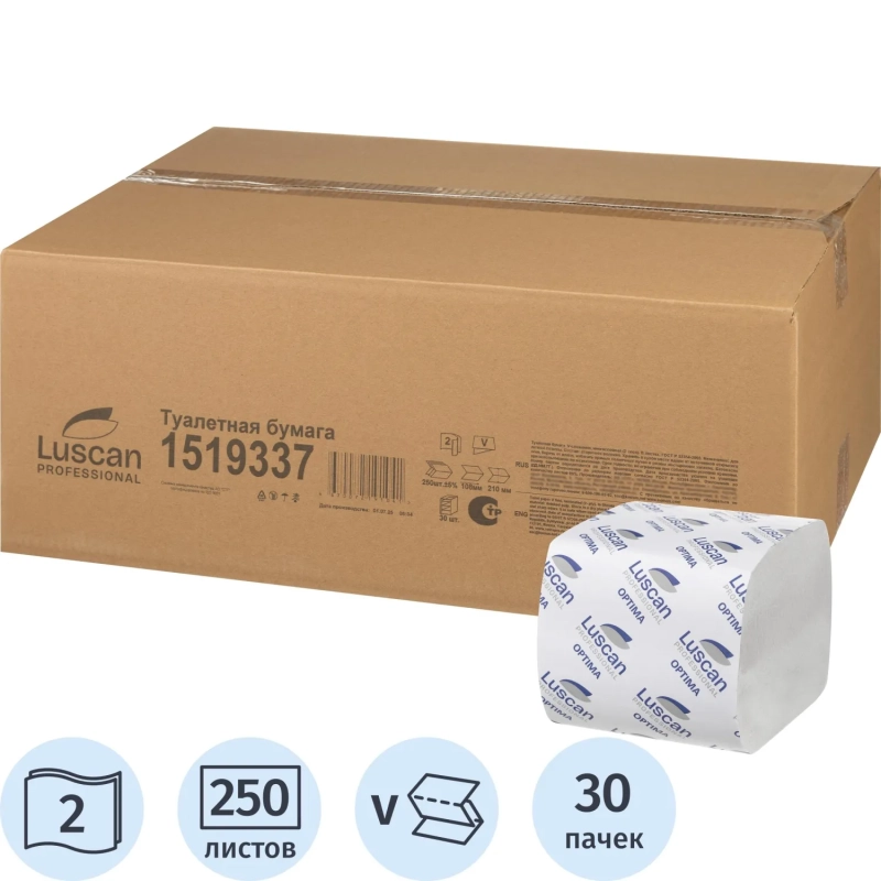 Бумага туалетная д/дисп Luscan Professional 2сл бел вт см 250л 30пач/уп