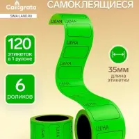 Набор из 6 роликов, в 1 ролике 120 штук, ценники самоклеящиеся, 35&times;50 мм, зелёный