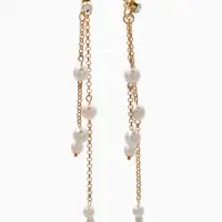 Серьги жемчуг "Цепочки" двойные, цвет белый в золоте