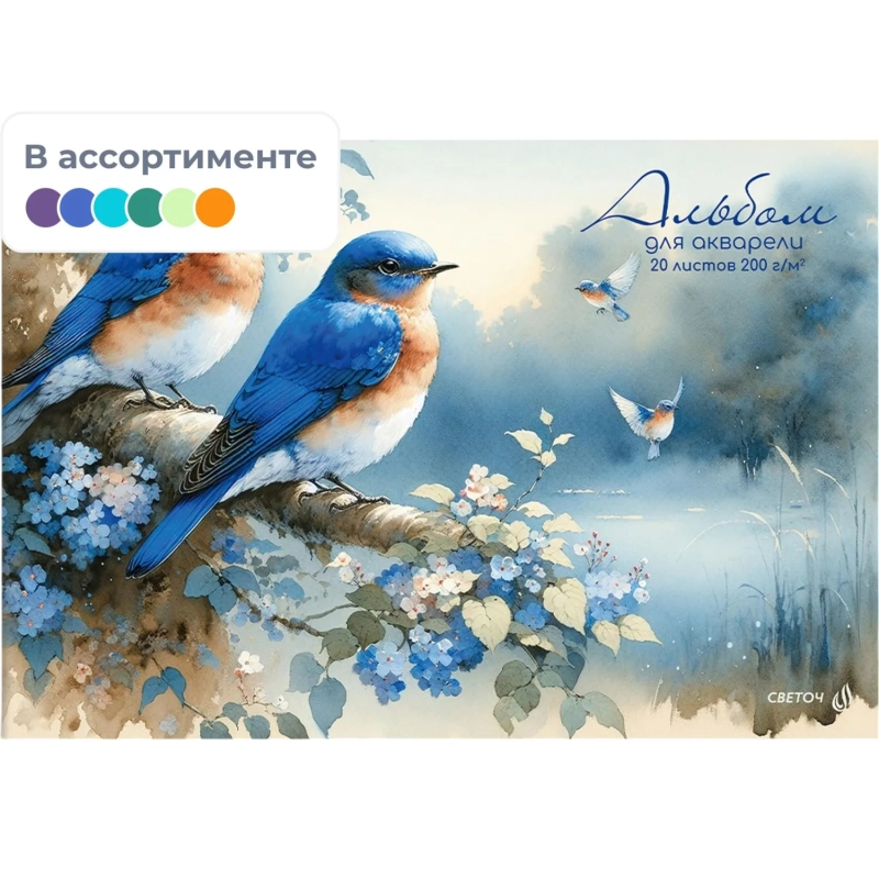 Альбом для акварели,20л.200г/м2 A4 30х20.8см,склейка,ассор,А235_01624