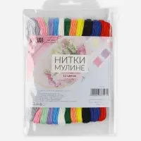 Нитки мулине №13/14, 8&plusmn;1 м, набор 12 шт., разноцветные
