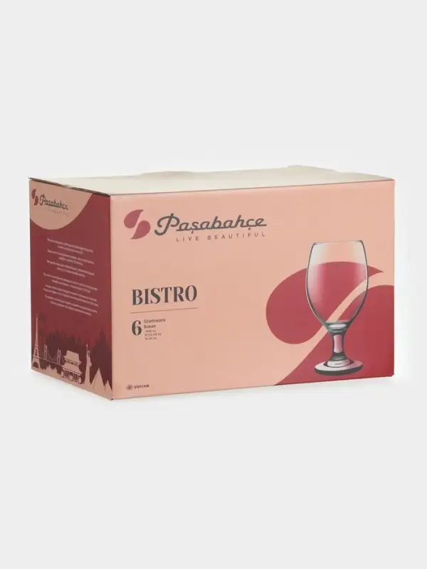 Пивные бокалы Paşabah&ccedil;e Bistro, 400 мл, набор 6 шт., стекло, прозрачные
