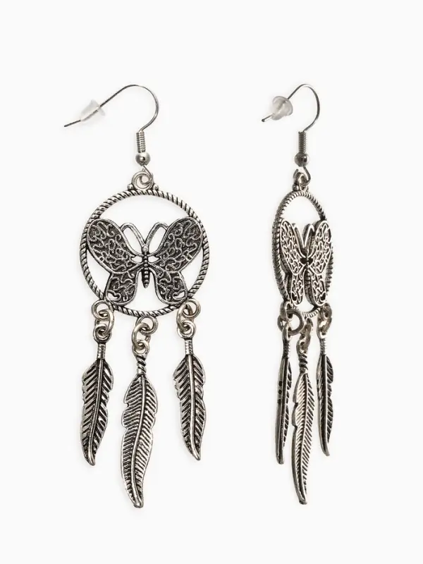Серьги висячие &laquo;Бабочка. Ловец снов&raquo;, метал, цвет чернёное серебро