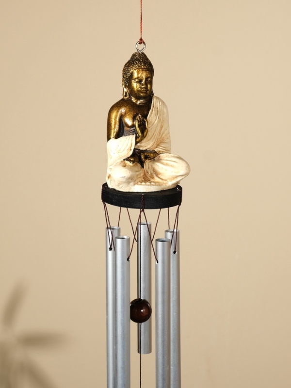Музыка ветра "Будда" дерево, полирезин, алюминий 8х8х70 см