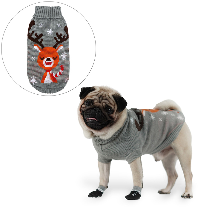 Свитер  Свитер "Олень на сером", 2XL (ДС 41, ОШ 41, ОГ 36-60 см)