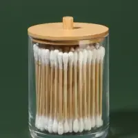 Органайзер для ватных палочек &laquo;BAMBOO&raquo;, с крышкой, d=7&times;9.5 см, прозрачный, коричневый