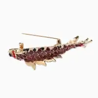 Брошь &laquo;Рыба&raquo; карп, цвет красно-бордово-белый в золоте