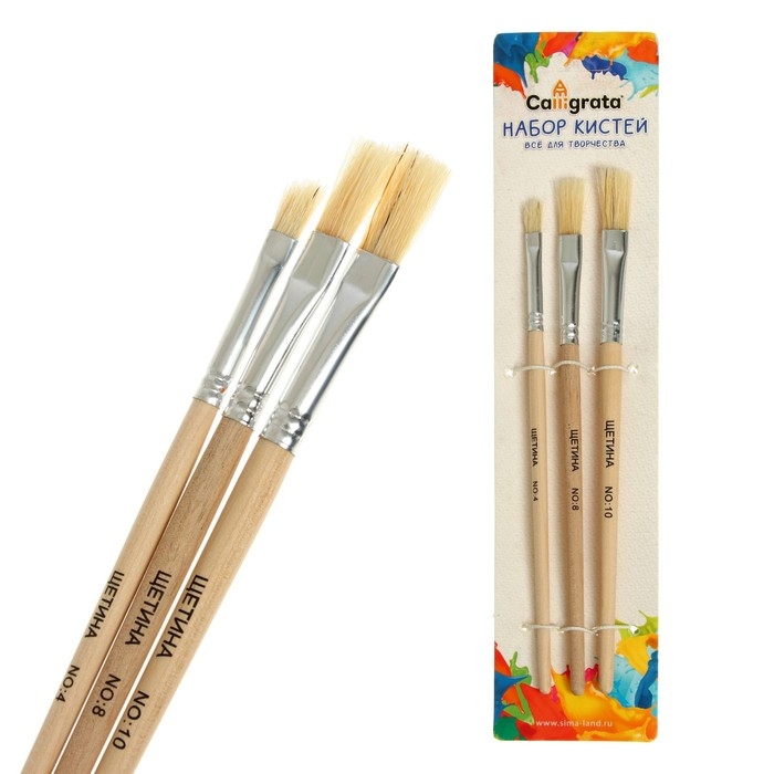 Набор кистей щетина 3 штуки: № 4, 8, 10, плоские Набор кистей щетина 3 штуки: № 4, 8, 10, плоские