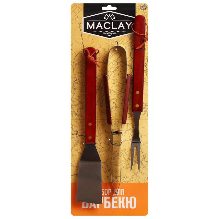 Набор для барбекю Maclay: лопатка, щипцы, вилка, 35 см Набор для барбекю Maclay: лопатка, щипцы, вилка, 35 см