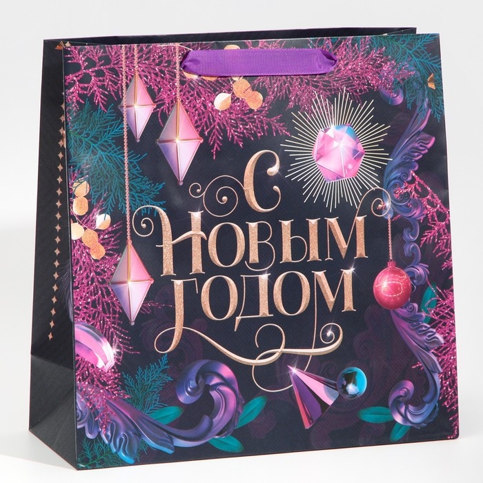 Пакет подарочный новогодний ламинированный квадратный «Night», 30 х 30 х 12 см, Новый год Пакет подарочный новогодний ламинированный квадратный «Night», 30 х 30 х 12 см, Новый год