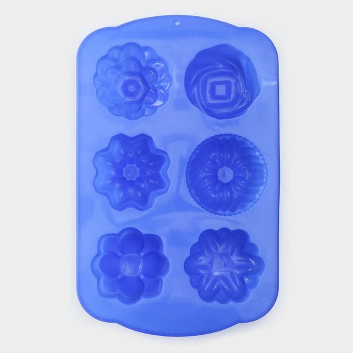 Форма для выпечки Доляна &laquo;Немецкий кекс. Цветы&raquo;, силикон, 29&times;17,5 см, 6 ячеек, цвет МИКС